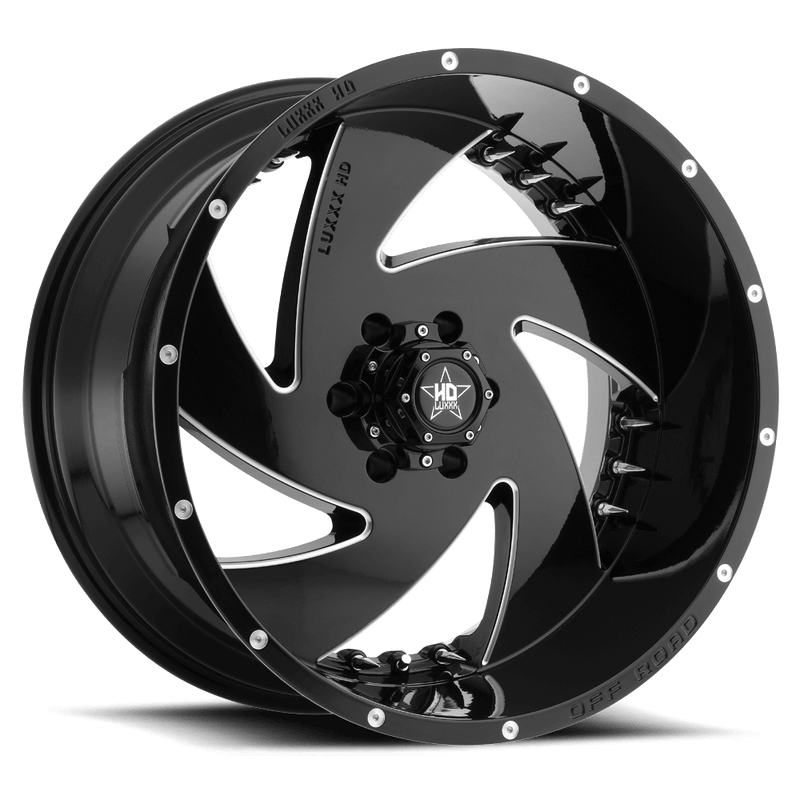 LUXXX HD LHD6 Gloss Black Milled w/ Chrome Spike Rivets