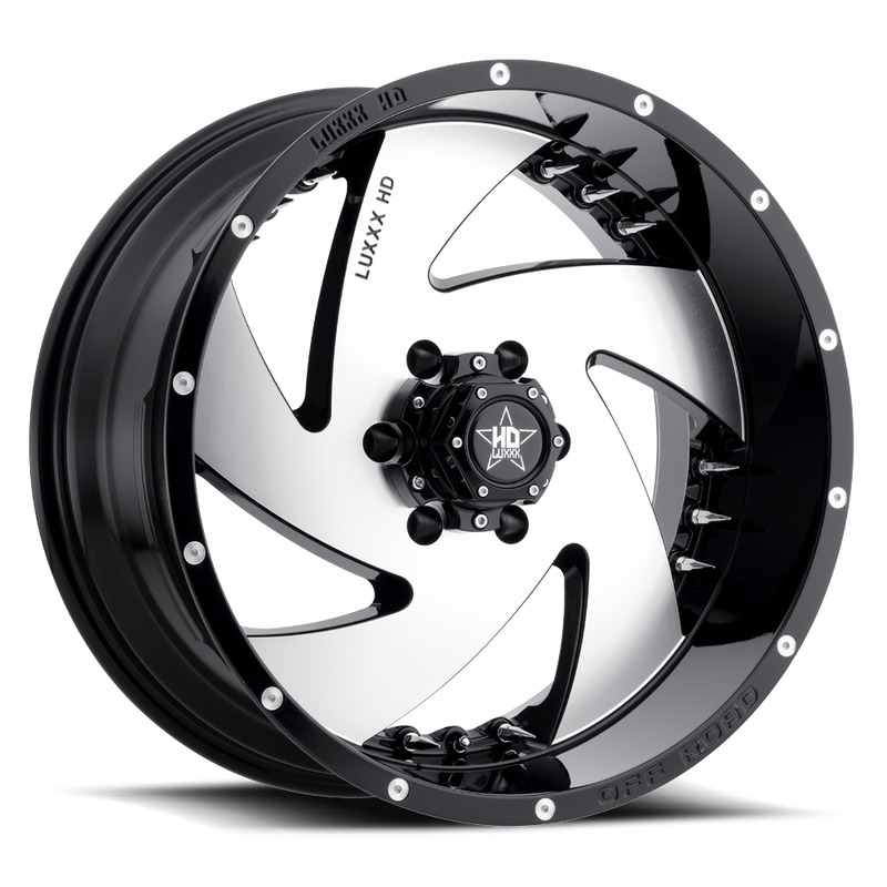 LUXXX HD LHD6 Gloss Black Machined Face w/ Chrome Spike Rivets